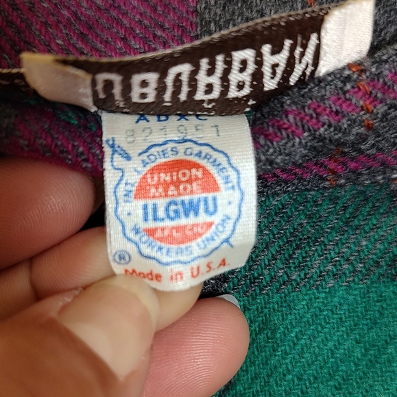 Country Suburbans Vintage Wool Plaid A-Line Skirt - Green and Purple - Picture 7 of 7